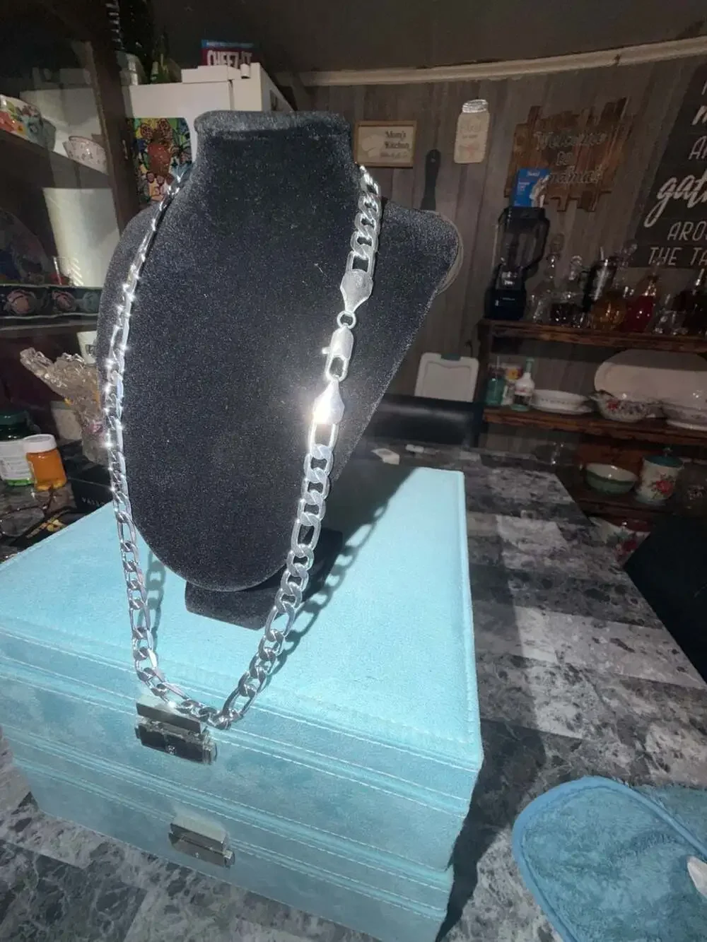925 pvd played  Sterling Silver Figaro Link Chain 24 inch